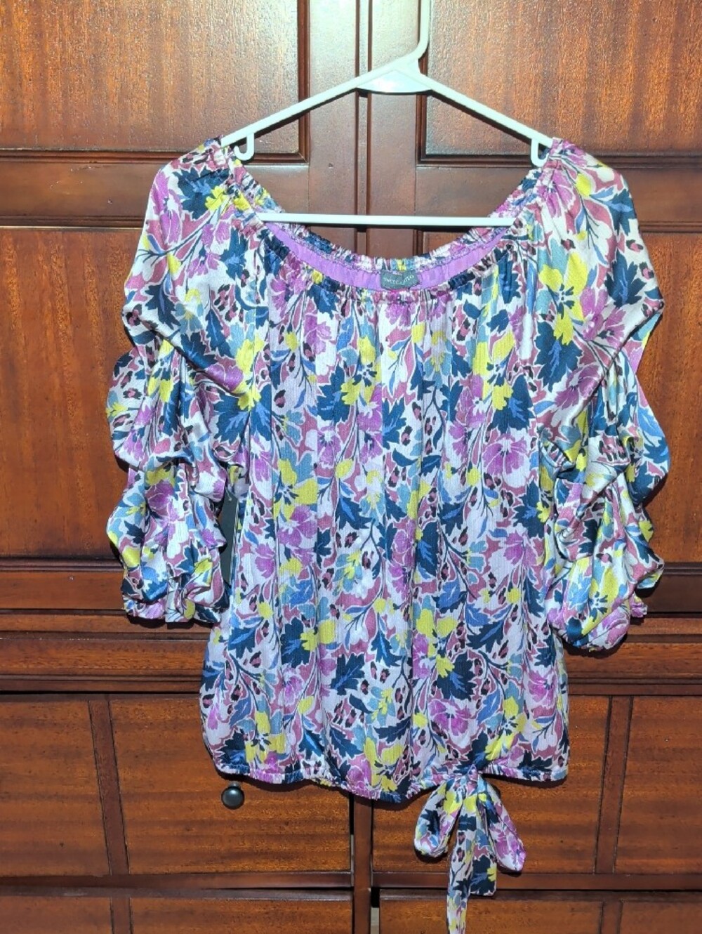 Floral Off-Shoulder Tie-Hem Top — Multi Color Top